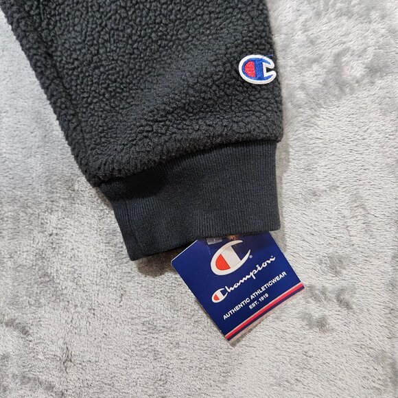 Champion Jacket Mens M Black Heritage Sherpa C Logo Varsity Preppy Zip Up NEW - Picture 6 of 11